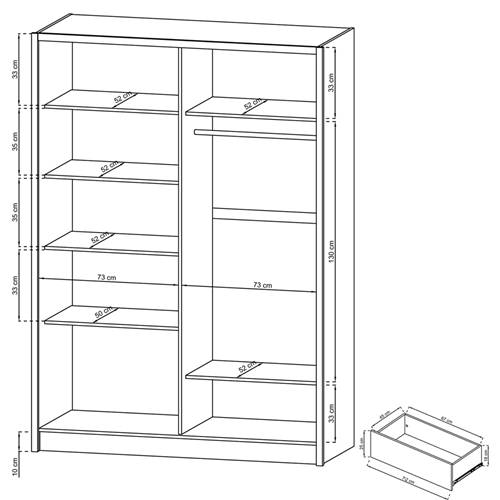 ארון בגדים 150 ס"מ משולב הזזה ופתיחה HOME DECOR