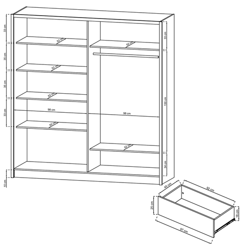 ארון בגדים 200 ס"מ משולב הזזה ופתיחה HOME DECOR