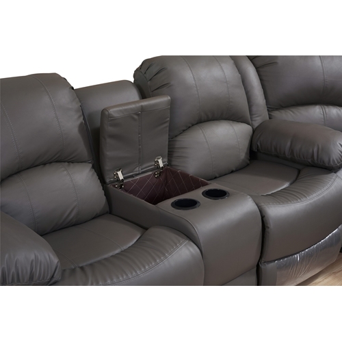 סלון דמוי עור פינתי 4 ריקליינרים ומגשי בר LEONARDO