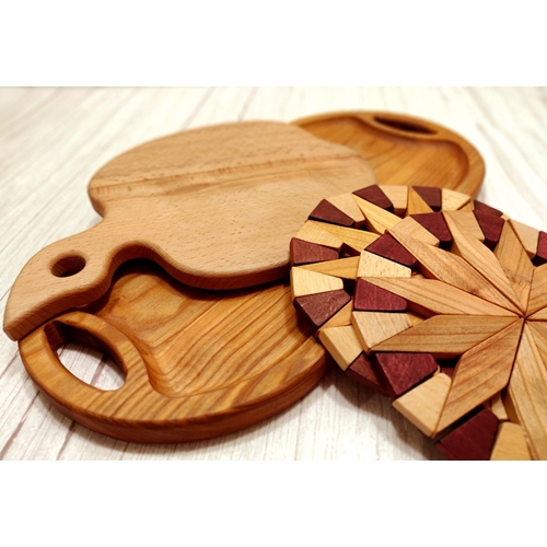 מארז מגש עץ + קרש חיתוך ותחתיות ECOSALL