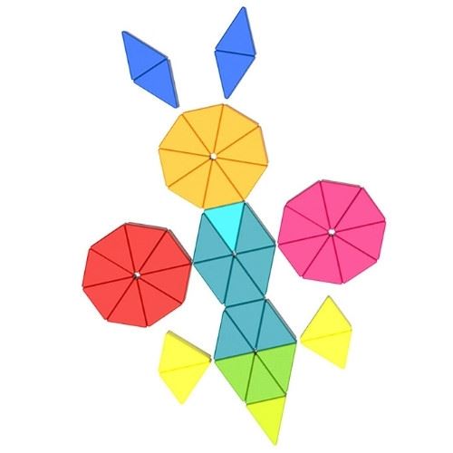 פאזל לוח עץ מתומן 64 חלקים צבעוניים וכרטיסיות לבניית מגוו...פאזל לוח עץ ...