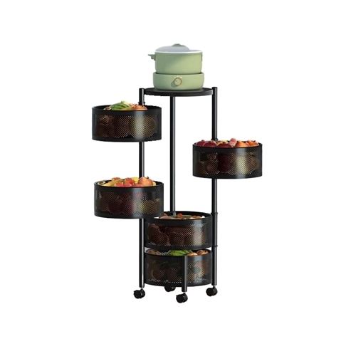 עגלת שירות עגולה למטבח בעלת 5 סלים נפתחים לצדדים