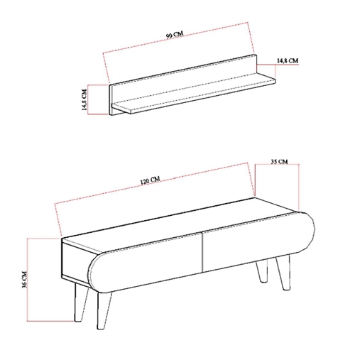 מזנון טלוויזיה כולל מדף עליון דגם דניאלה DOUBLE