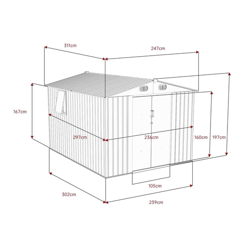 מחסן מתכת 2.47X3.11 דגם Garden Top T108