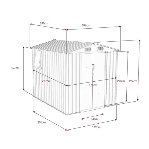 מחסן מתכת 1.86X2.41 דגם Garden Top T268