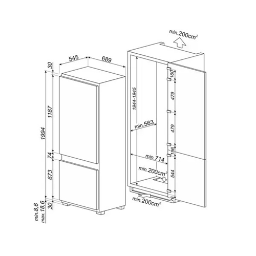 מקרר אינטגרלי מלא 370 ליטר דגם SMEG C875TNE