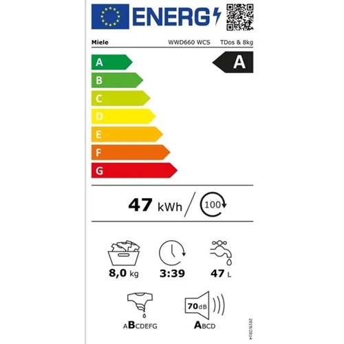 מכונת כביסה 8 ק"ג מסדרת W1 דגם Miele WWD 660