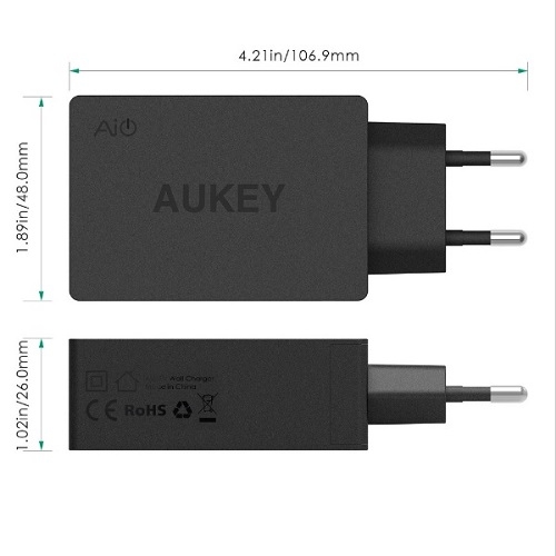 מטען AUKEY מקורי 3 כניסות USB תומך  QUICK CHARGE