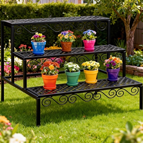 מעמד לעציצים מדורג 3 קומות מברזל דגם 0069A