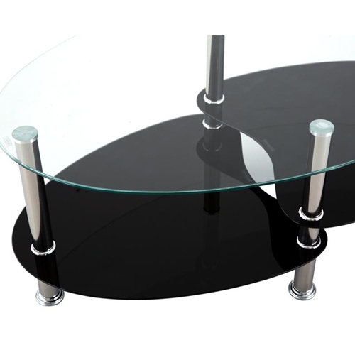 שולחן קפה מזכוכית  אליפסה עם מדף תחתון נוסף מזכוכית