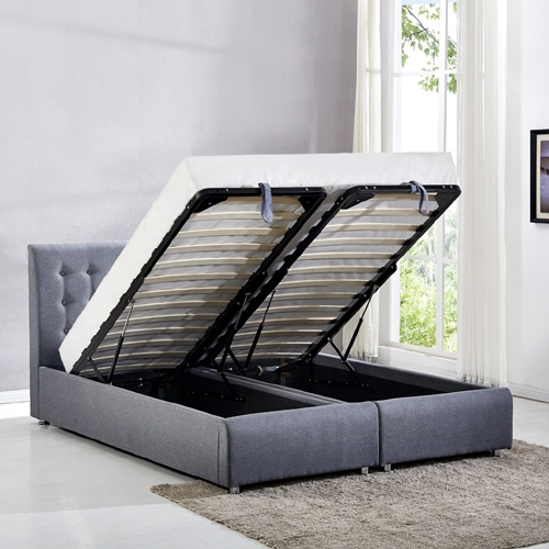 מיטה זוגית בריפוד בד עם הפרדה יהודית וארגזי מצעים HOME DECOR