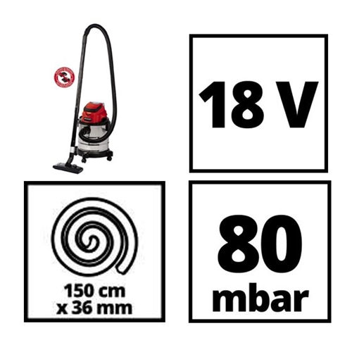 גוף שואב אבק נירוסטה נטען לרכב בנפח 20 ל' Einhell