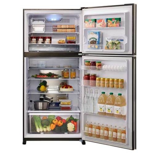 מקרר מקפיא עליון שארפ 600 ל' זכוכית כסופה SJ4360S