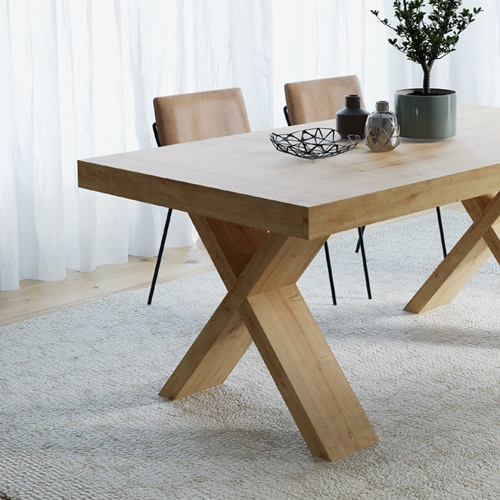 שולחן אוכל אירופאי מלבני עם רגלי איקס נפתח ל-2.8מ'