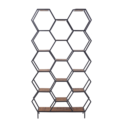 יחידת מדפים מרהיבה מברזל בשילוב עץ מנגו טבעי מלא