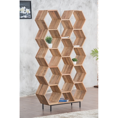 יחידת מדפים מרהיבה מעץ מנגו טבעי מלא HOME DECOR