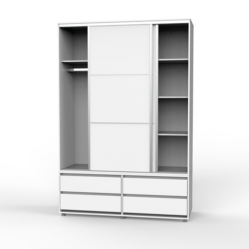 ארון הזזה 2 דלתות 4 מגירות בצבע לבן יראון