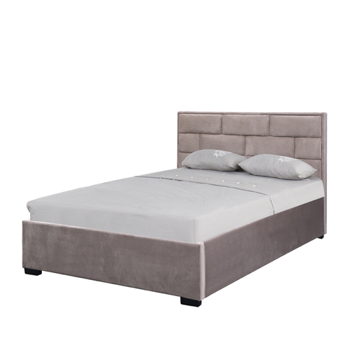 מיטה זוגית מעוצבת בריפוד בד קטיפתי עם ארגז מצעים