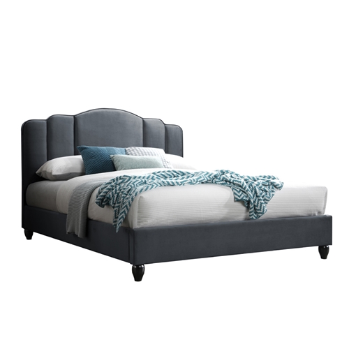 מיטה זוגית מרופדת בד 140x190 עם ראש מדורג ורגלי עץ