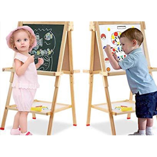 לוח ציור עומד דו-צדדי מעץ לילדים