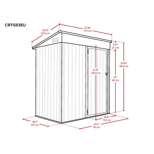 מחסן מתכת במידות Garden Top CR53 1.71X1.03