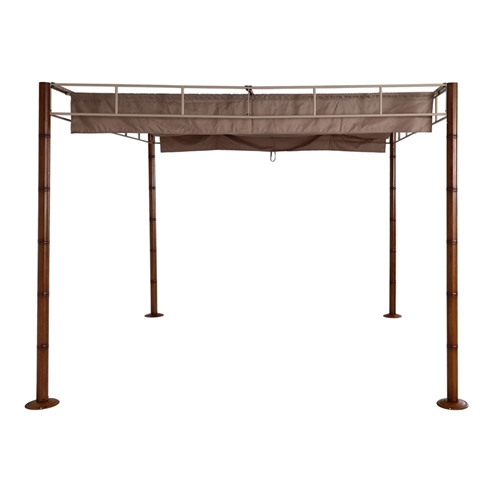 פרגולה מפוארת מאלומיניום בדמוי במבוק כוללת גג נפתח