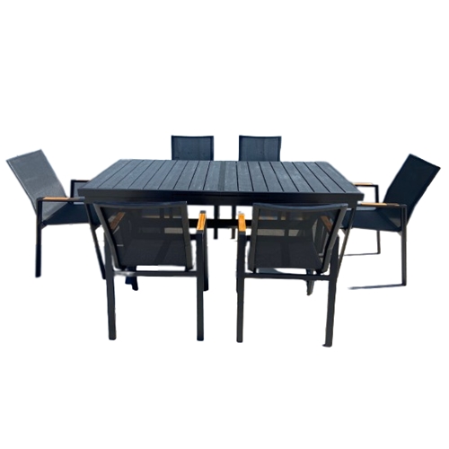 שולחן אלומיניום נפתח ל 2.2 מ' פראג+8 כיסאות PLAYA