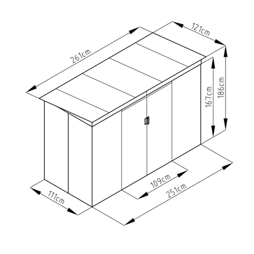 מחסן מתכת סקיילייט Sky B מידות Garden Top 2.61X1.2