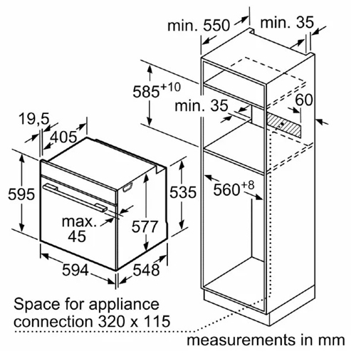 תנור בנוי 71 ליטר דגם HBG7341W1 בוש BOSCH לבן
