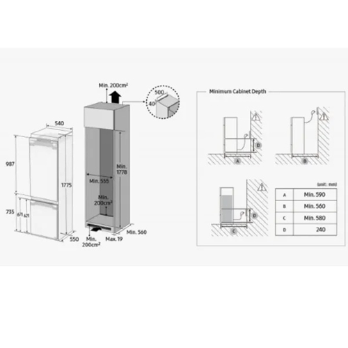 מקרר אינטגרלי 267 ליטר SAMSUNG BRB26705EW לבן