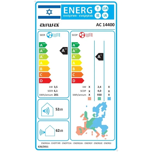 מזגן עילי אינוורטר דגם 14400 AC איווה AIWA