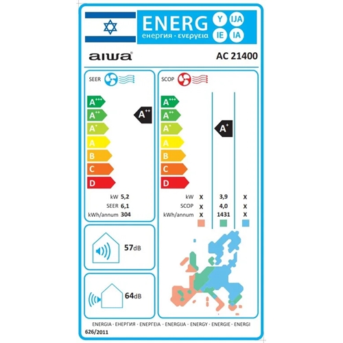מזגן עילי אינוורטר דגם 21400 AC איווה AIWA