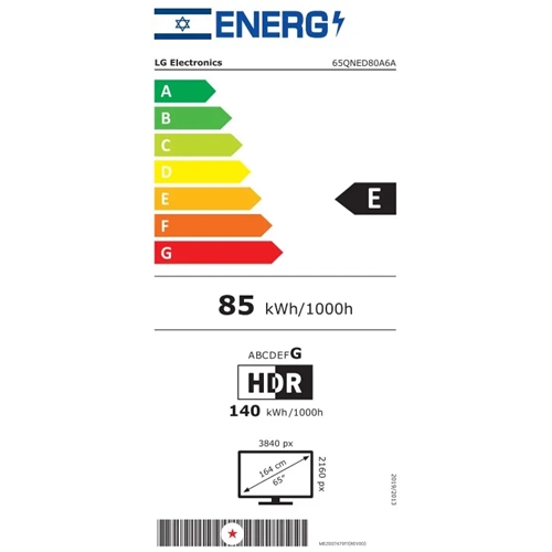 טלוויזיה "65 webOS QNED 4K דגם LG 65QNED80A6A