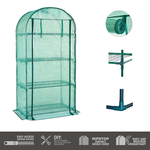 חממה ביתית עומדת בגובה 160 ס"מ כוללת מדפים וכיסוי