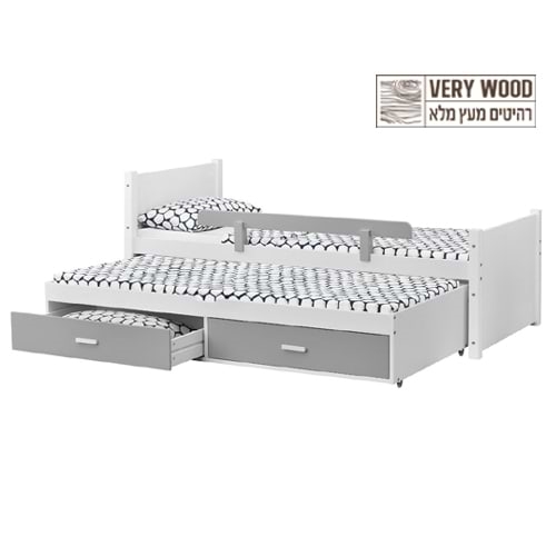 מיטת ילדים מעץ מלא עם מיטת חבר נשלפת דגם ליאור