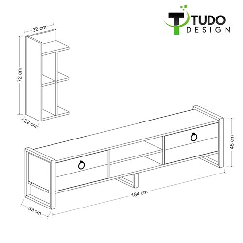 מזנון מעוצב 184 ס"מ עם מעמד מדפים Tudo Design Sena
