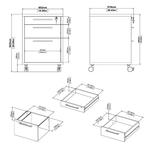 שידת מגירות למשרד עם גלגלים HOME DECOR
