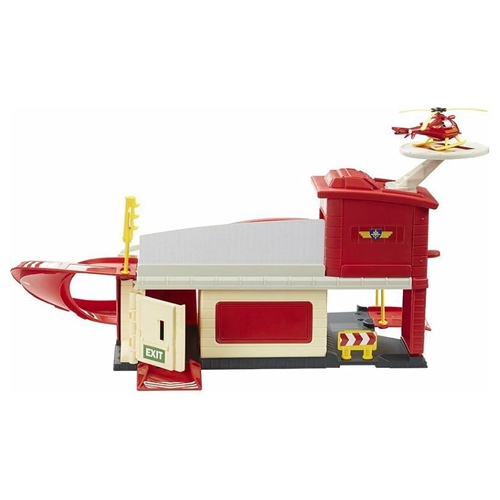 תחנת כיבוי אש דו קומתית עם מנחת על הגג ומסוק וולבי ממתכת