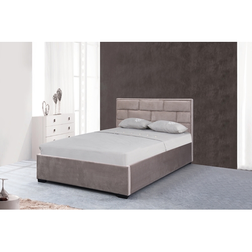 מיטה זוגית מעוצבת בריפוד בד קטיפתי עם ארגז מצעים