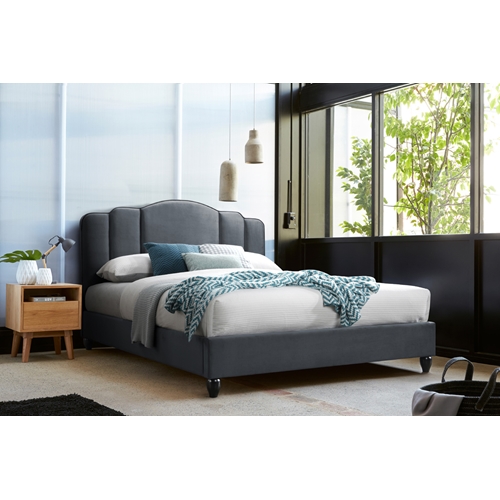 מיטה זוגית מרופדת בד 140x190 עם ראש מדורג ורגלי עץ