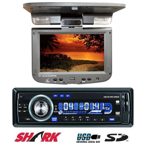 רדיו דיסק DVD כולל חיבור USB ומסך תקרתי בגודל "8
