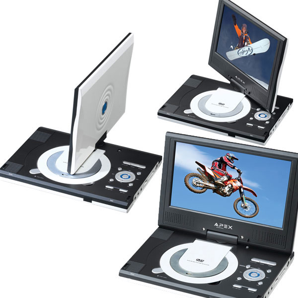 נגן DVD DivX נייד+מסך 9 אינץ' מפרקי APEX מתצוגה