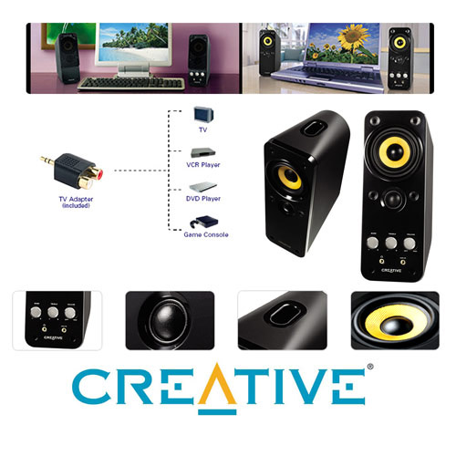 זוג רמקולים 2.0 עוצמתיים CREATIVE GigaWorks T20