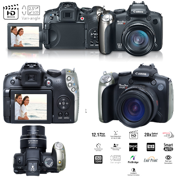 מצלמה12.1 מגה,זום x20,צילום SX20IS HD+מתנה