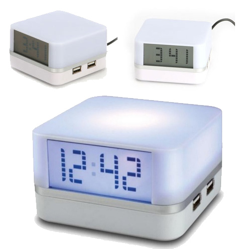 מפצל USB עם שעון ותאורה צבעונית