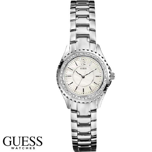שעון משובץ קריסטלים נוצצים בגימור יוקרתי GUESS