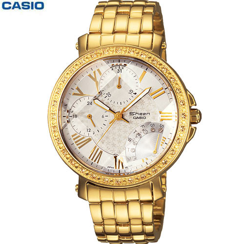 שעון מפואר מוזהב ומשובץ קריסטלים לאישה CASIO