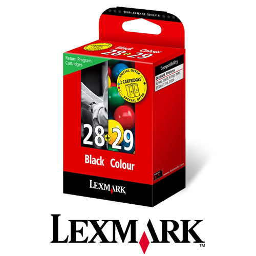 2 ראשי דיו שחור וצבעוני מס' 28+29 LEXMARK
