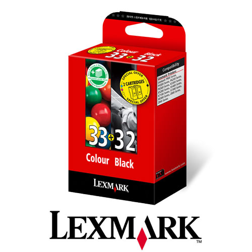 2 ראשי דיו שחור וצבע מס' 32+33 מקורים LEXMARK