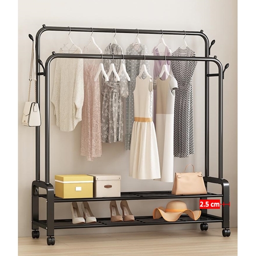 מעמד כפול לתליית בגדים עם 2 מדפי אחסון בשני צבעים